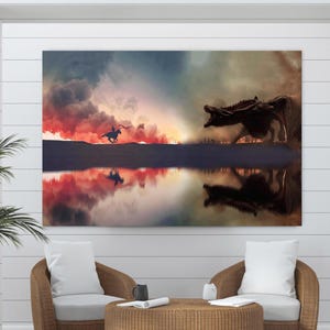 Game of Throne Art, Dragon Wall Decor, Famous Movie Art, Game of Throne Dragon War, Game of Throne Canvas, Wall Decoration, Framed Art