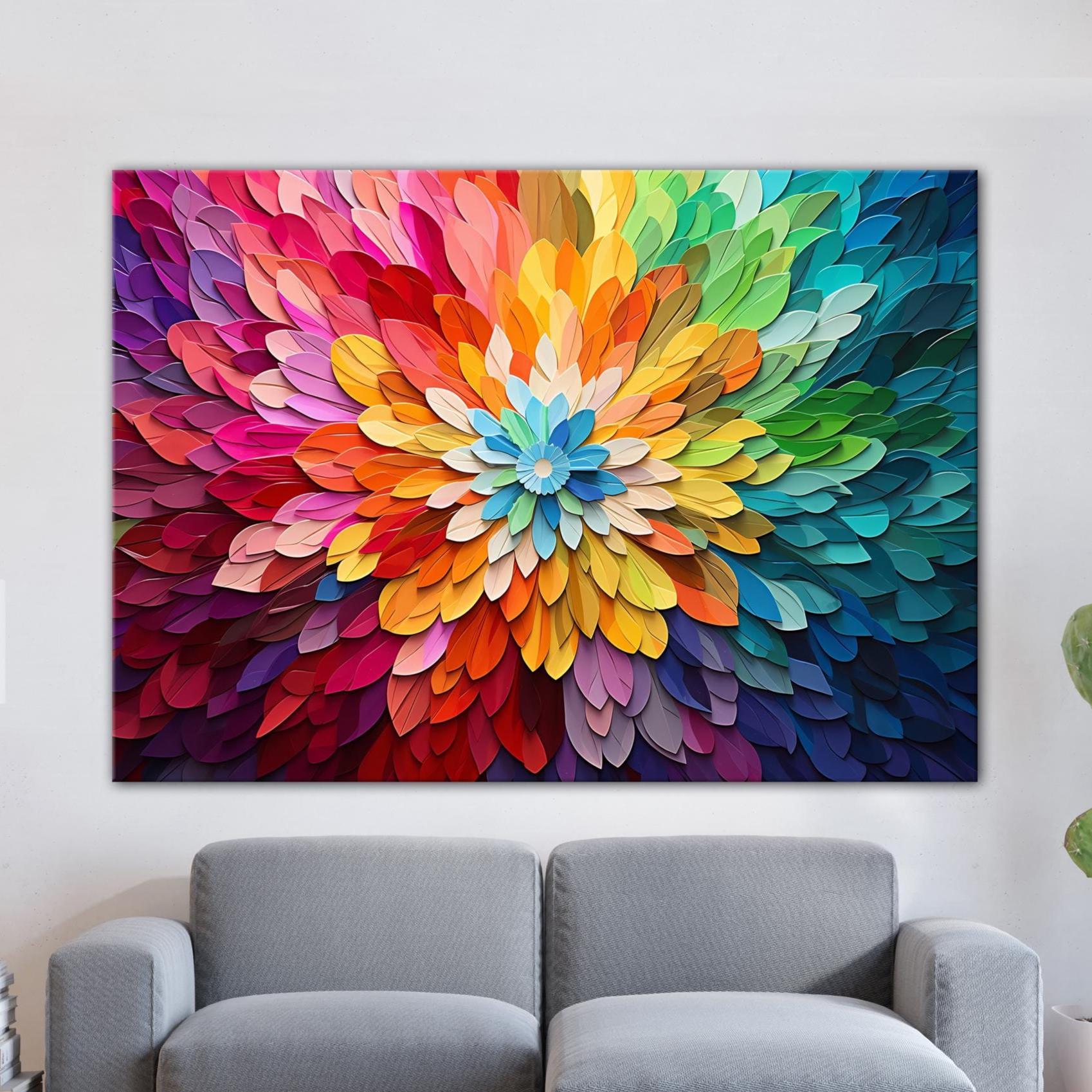 Colorful Flower Wall Art, Abstract Petal Canvas, Rainbow Burst Artwork, Modern Boho Decor, Vibrant Energy Painting, Gift for Her