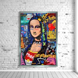 Mona Lisa Graffiti Pop Art Masterpiece, Urban Street Style Artwork, Unique Framed Canvas Wall Art for Bold Interiors, Pop Art Gifts idea