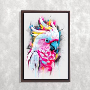 Colorful Parrot Wall Art, Modern Bird Canvas Print, Tropical Animal Poster, Vibrant Home Decor, Abstract Parrot Painting