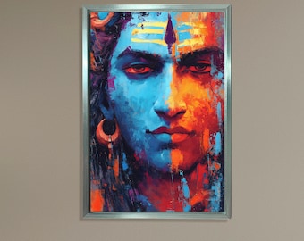 Lord Shiva Canvas Wall Art, Hindu Deity Abstract Print, Spiritual