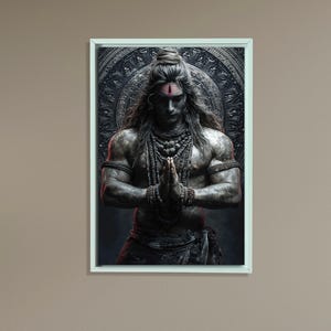 Lord Shiva Canvas Wall Art, Hindu God Poster, Mahadev Yoga Decor, Dark Spiritual Art, Framed Canvas for Meditation Room, Namaste Artwork