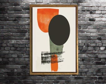 Modern Abstract Wall Art, Geometric Canvas Print, Orange Black Shapes, Contemporary Home Decor, Printable Wall Art, Abstract Framed Canvas