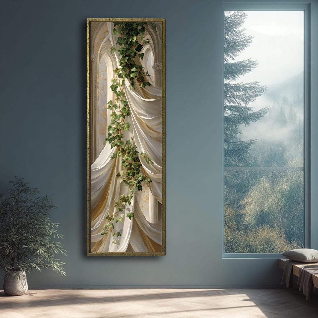 Elegant Draped Fabric Canvas Wall Art, Vertical Classical Archway ...