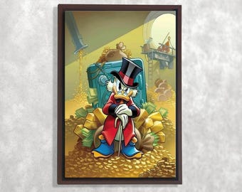 Scrooge McDuck Wandkunst, Retro Cartoon Leinwand, Geldthron Pop Art Druck, Comic Stil Dekor, DuckTales Gold Kunstwerk