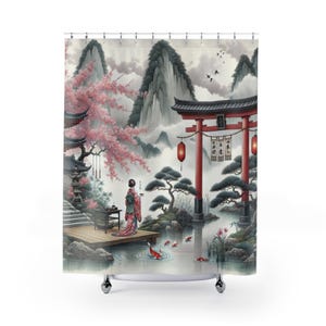 Asian design shower curtain, the modern american house