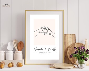 Minimalist Line Drawing Print of Couple's Hands - Digital Printable Wall Art in 4 Designs