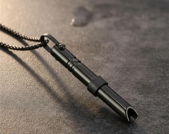 Anti Anxiety Necklace Stainless Steel Anxiety Breathing Tube Necklace Stress Relief Meditation Whistle Pendant