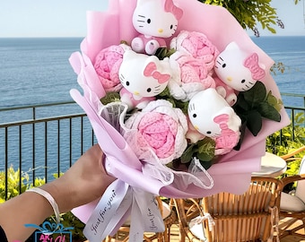 Hallo Kitti Bouquet Pink  Sanrio Kitties Flowers Pink  Bouquet Best Birthday Gift for Her Wedding gift