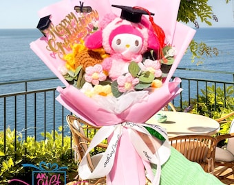 Handmade Graduation Bouquet  Sanrio Hallo Kitti Bouquet Crochet Flower Bouquet Graduation Gift