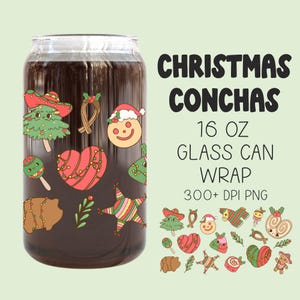 Kerstschelphoorns | Seizoensgebonden png-bestand | Glazen Libbey-blikje van 16 oz