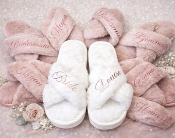 Pluizige gepersonaliseerde pantoffels bruid bruidsmeisje bruidsmeisje bruidsfeest gala voorbereiding