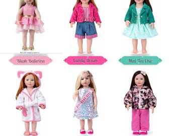 Conjunto com 6 peças de roupa para boneca American Girl de 45 cm (18"), incluindo vestido (boneca não incluída).