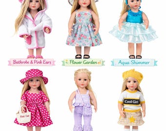 Conjunto com 6 peças de roupa para boneca American Girl de 18 polegadas (45 cm), incluindo vestido (boneca não incluída).