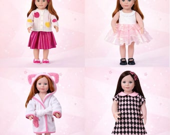 Conjunto com 4 peças de roupa para boneca American Girl de 45 cm (18"), incluindo vestido (boneca não incluída).