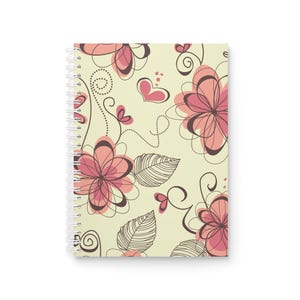 Pink Flowers Spiral Notebook, Floral Journal, Cute Bullet Journal, Yellow Floral Notepad, Pretty Writing Notebook, Girly Planner