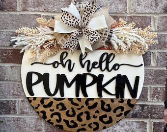 Cheetah Print Pumpkin Door Hanger - Farmhouse Fall Decor