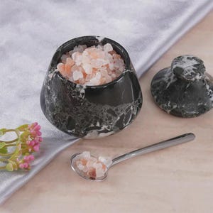 Marble Salt & Pepper Bowl Set, Salt and Pepper Cellar with Brass Spoons, Marble Spice Bowls, Salt Pepper , Gift Jewelry Holder