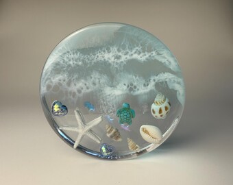 Handmade Ocean-Inspired Coasters with Realistic Wave & Shell Details - Unique Coastal Decor for Beach Lovers!