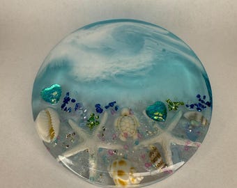 Handmade Ocean-Inspired Coasters with Realistic Wave & Shell Details - Unique Coastal Decor for Beach Lovers!