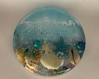 Handmade Ocean-Inspired Coasters with Realistic Wave & Shell Details - Unique Coastal Decor for Beach Lovers!