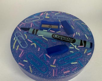 Handmade Teacher Coaster with Real Stationery, Unique Teacher Gift