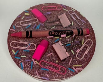 Handmade Teacher Coaster with Real Stationery, Appreciation Gift