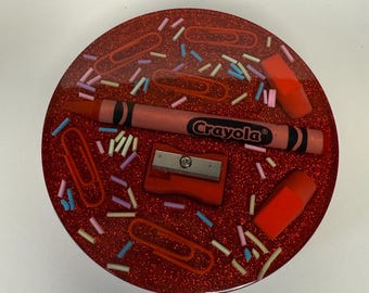 Handmade Teacher Coaster with Real Stationery, Unique Desk Decor