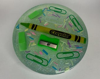 Handmade Teacher Coaster with Real Stationery