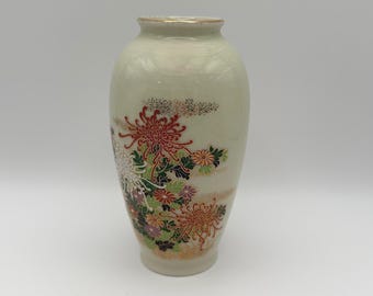 Vintage Japanese Asahi Pottery Vase | Colorful Chrysanthemum Floral Design
