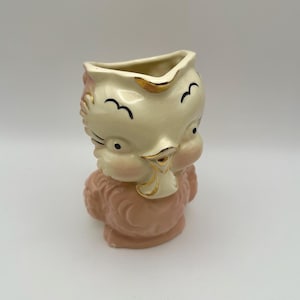 Vintage Shawnee Pottery Bird Pitcher Pink Gold Trim 1940s Chickadee Owl Chick Creamer USA Art Pottery Mid Century Kitsch