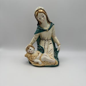 Sculpture Ceramic Mary and Jesus Figurine Madonna and Child Italian Religious Art