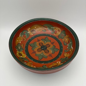 Bowl Wooden Rosemaling Norwegian Folk Art Scandinavian Rose Painted Ale Bowl