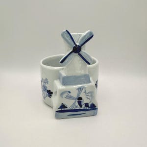 Maceta de cerámica estilo Delft con diseño de molino de viento azul para interior, decoración en azul y blanco