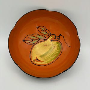 Bowl Lacquerware MCM Davar Japan Black and Orange Scalloped Bowl with Fruit Design