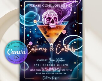 Costumes & Cocktails Halloween Invitation, Boos and Booze, Canva Template (Digital Download)
