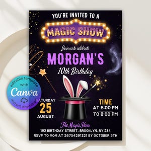 Magic Show Birthday Invitation, Magic Show Invitation, Magician Party Invite, Magician Invitation, Magic Party Birthday, Magic Show Theme