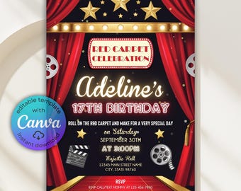 Red Carpet Birthday Invitation, Star VIP Pass Party Invite, Hollywood ...