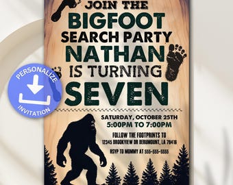 Bigfoot Birthday Invitation, Join the Bigfoot Search Team Theme Birthday Sighting, Bigfoot Invitation, Sasquatch Invitation, Big Foot, Yeti