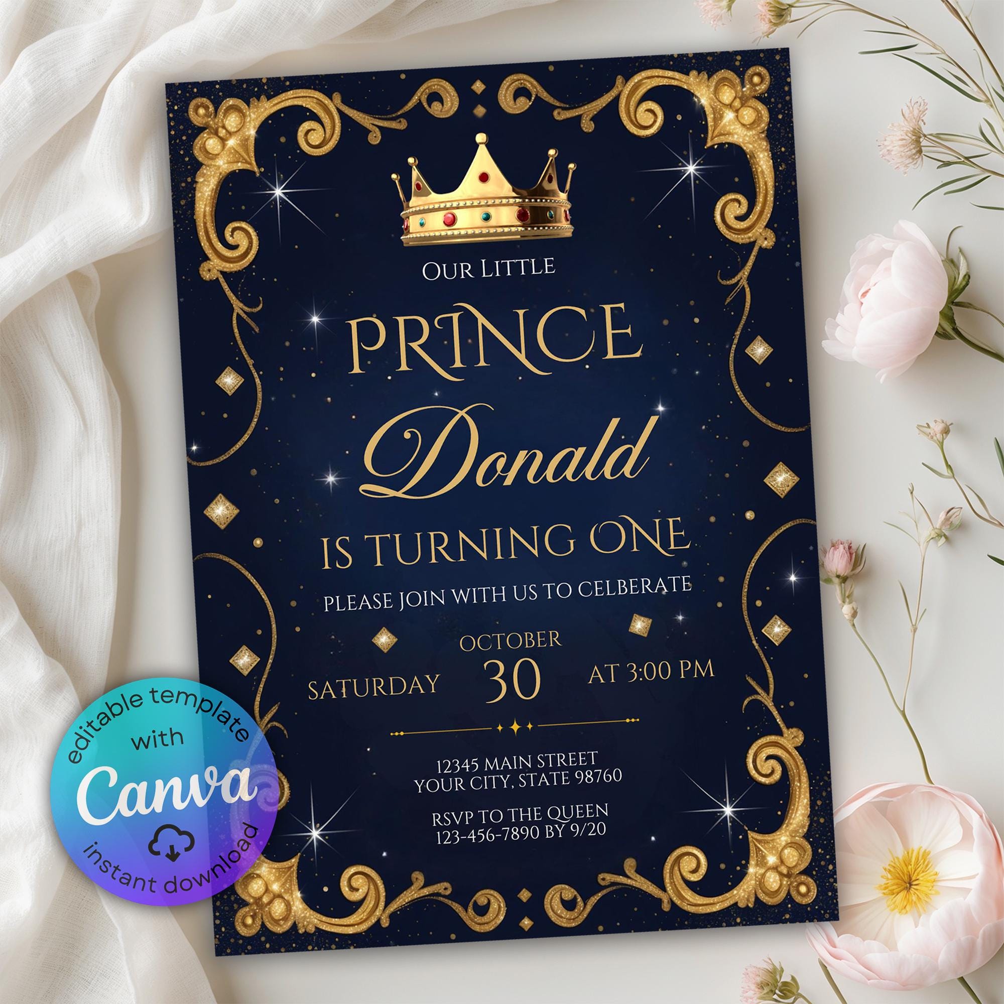 Editable Little Prince Royal Birthday Invitation King Prince Birthday editable-little-prince-royal-birthday-invitation-king-prince-birthday