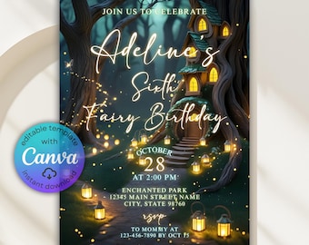 Enchanted Forest Birthday Invitation, Enchanted Forest Invitation, Rustic Woodland Magical Woodland Fairy Invite, Enchanted Birthday Party