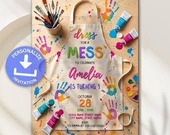 Dress for a Mess Art Birthday Invitation, Art Party Invitation, Painting Party Invite, Girl Art Party Birthday, Art Themed, Personalized