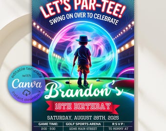 Golf Birthday Invitation, Mini Golf Invitation, Golf Theme Party Invite, Sports Birthday Par tee Invitation, Golf Cart Invite Canva Template