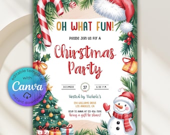 Inbjudan till julfest, akvarell, Canvas-mall (digital nedladdning)
