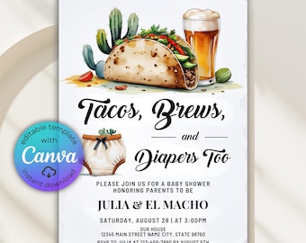 Invitación para baby shower de Tacos, Cervezas y Pañales (Descarga digital)