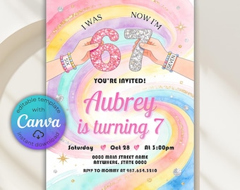 Six Seven Birthday Invitation for Girls, 6 7 Meme Party Invitation, 6-7 Bruh Girl Birthday, Glittler Invitation, Editable Canva Template
