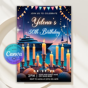 Yacht Party Invitation, Boat Party Invitation, Summer Boat Party Invite, Cruise Ship Birthday Invitation, Yacht Invitation, Canva Template