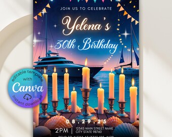 Yacht Party Invitation, Boat Party Invitation, Summer Boat Party Invite, Cruise Ship Birthday Invitation, Yacht Invitation, Canva Template