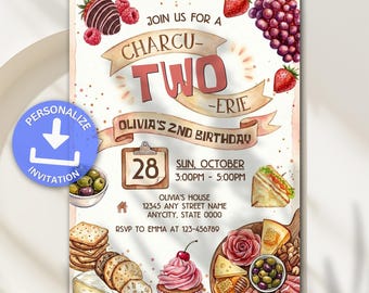 Charcuterie Board Party Invitation, Charcu-TWO-rie 2nd Birthday, Charcuterie Party Invitation, Bring Your Own Board Party, Personalized