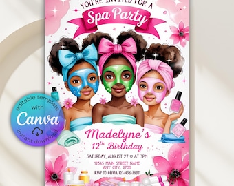 Girl Spa Party Birthday Invitation, Pamper Party Invite, Glam Party Birthday, Spa Party Invitation, Tween Glam Spa Theme Party, Canva Invite